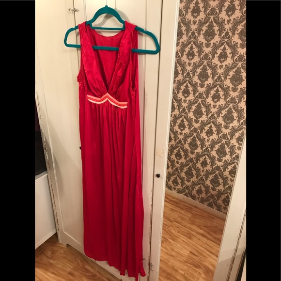 Vintage 1950’s Vintage Nightgown Red & Pink Maxi - Picture 9 of 11